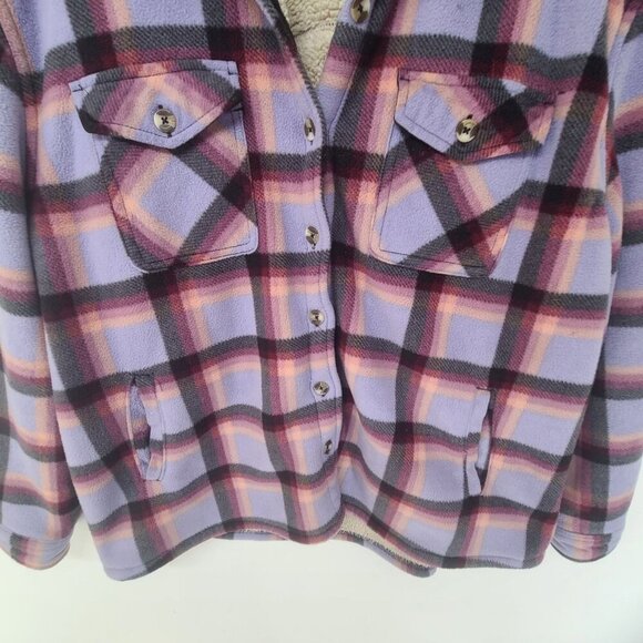 Sage Collective Women's Long Sleeve Plaid Super Plush Sherpa Lined Fleece Shirt - Picture 3 of 7
